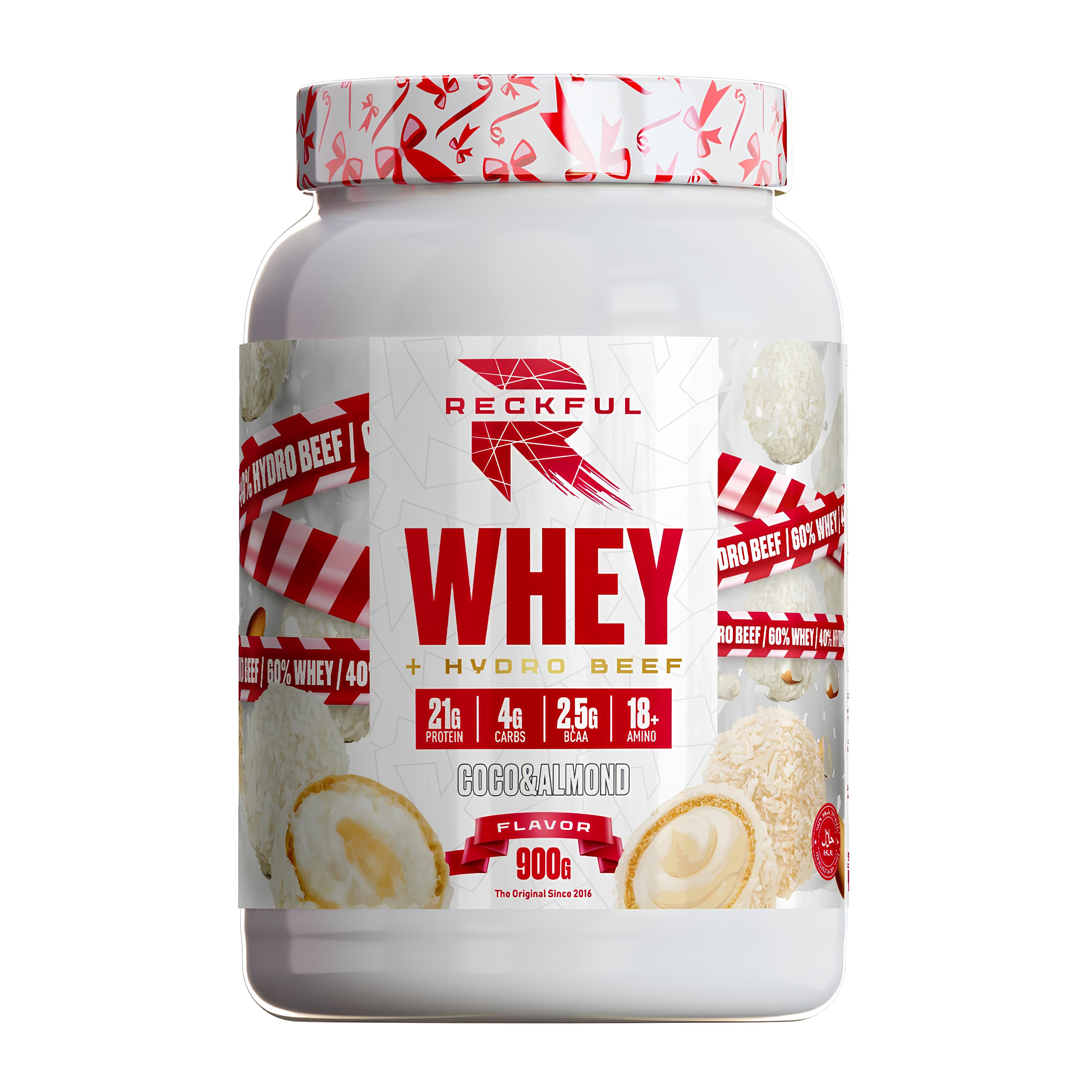 Протеин Reckful Whey+Beef protein 900g (Кокос-Миндаль)